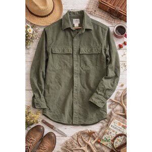 Vintage LL Bean Chamois Cloth Shirt Womens Small Army Green Flannel USA Maine